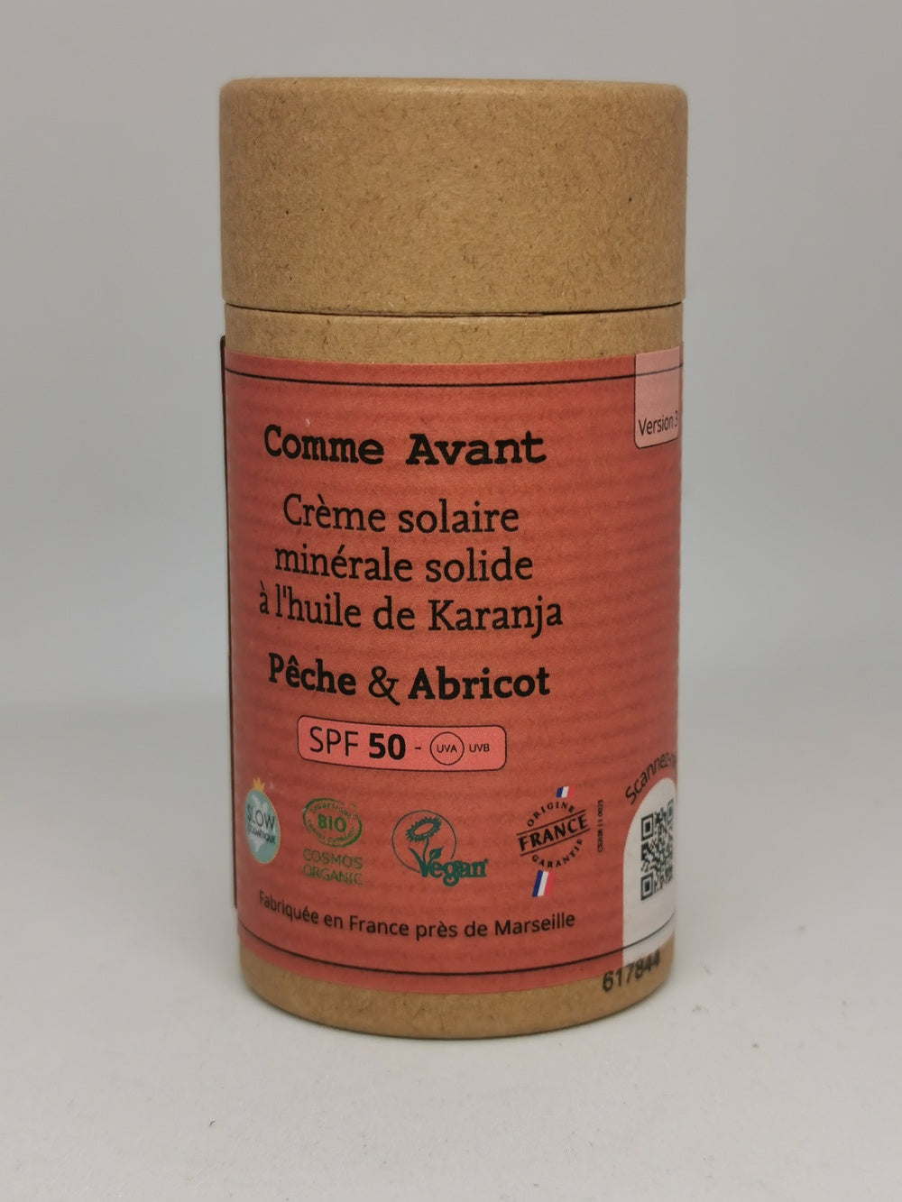 Creme solaire minerale solide SPF50 Peche Abricot